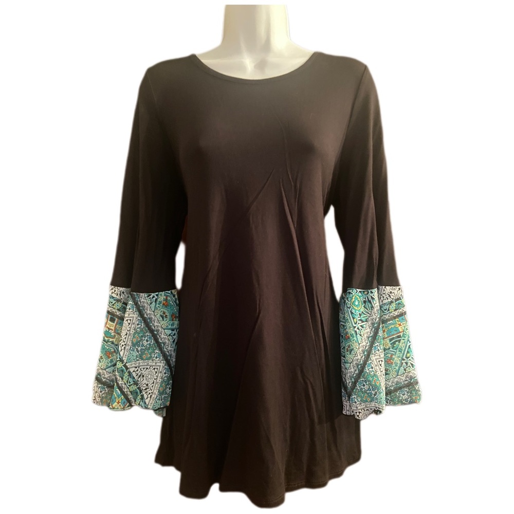 NWT Elliott & Vine Abstract Blue Print Ruffle Sleeve Tunic, Size Large